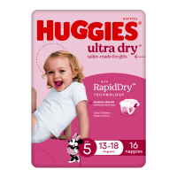 Ultra Dry Nappies For Girls Size 5 13-18kg (16pk)