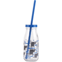 Glass Bottle With Coloured Lid & Straw Assorted (1pk)